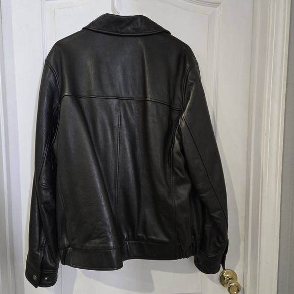 Dockers Genuine Leather Jacket Mens Large Black Full Zip Motorcycle - Picture 2 of 16